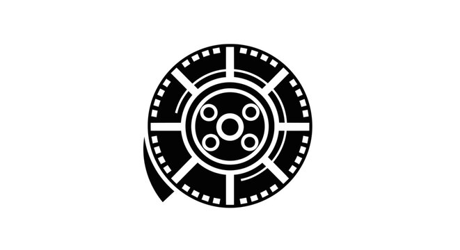 Black Film Reel Icon on White.
