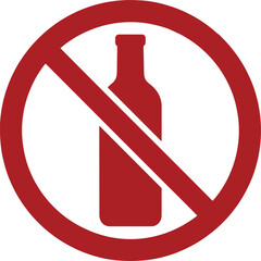No Alcohol Sign Icon &ndash; Red Prohibition Symbol with Bottle Silhouette for Public Spaces
