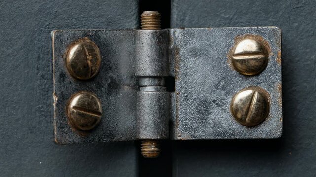 Closeup of a metal door hinge, clean composition ample negative space