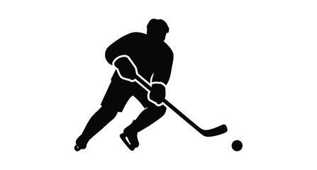 Fototapeta premium Hockey player in action dynamically skating with puck black silhouette