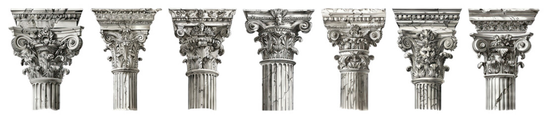 Naklejka premium PNG Classical architectural column capitals, transparent background