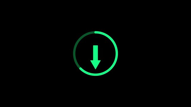 Green Down Arrow Loading Indicator Down arrow icon animation, on black background. direction arrow icon motion. down arrow isolated.arrow sign animated.loading and downloading icon animation.