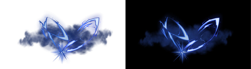 A PNG image of Dynamic blue lightning strike effect featuring intense energy discharge and swirling dark smoke clouds on transparent background © Raihan Alam