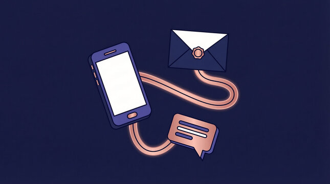 Smartphone connected to credit card and envelope via digital links illustrating online transaction process in modern e-commerce environment