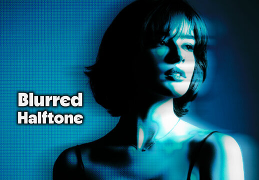 Deep Blue Blurred Halftone Photo Effect