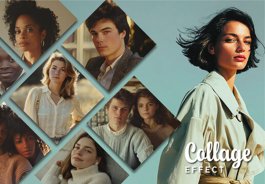 Diamond Grid Collage Image Effect Mockup