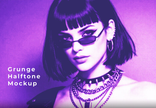 Purple Grunge Halftone Effect Mockup
