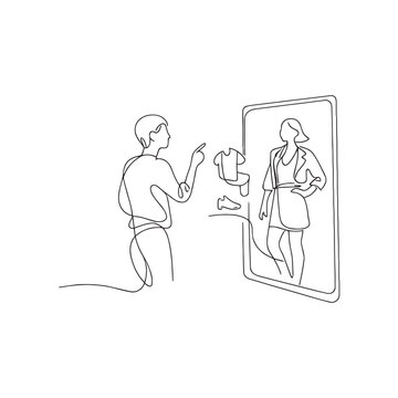 Virtual fitting room &ndash; woman trying on clothes in digital mirror
