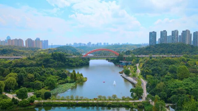 Guanshanhu Bridge and Park, Guiyang - Aerial City View