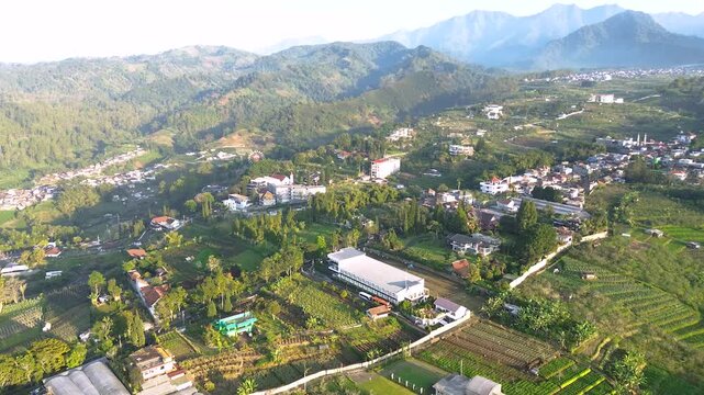 Aerial Drone View village of Mount Bromo in Indonesia
