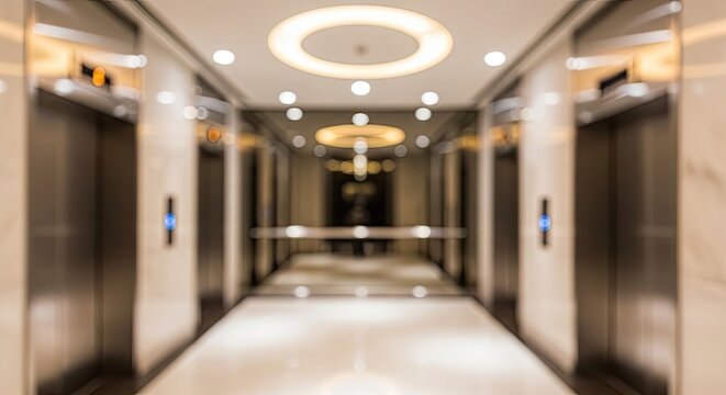 Modern office building elevator interior hallway.
