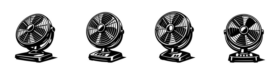 Vintage electric fan illustrations set black and white vector clipart silhouette design
