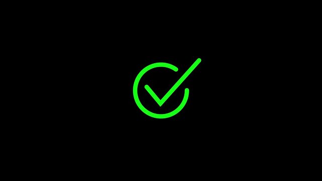 White Thin Line Check Mark Inside Circle check line icon inside circle, received mark, black and white outline, line icons animation.White Check Mark Inside Circle on green tick confirm.
