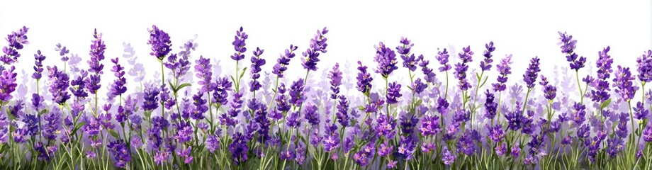 Obraz premium A vibrant image depicts a field of lavender flowers against a white background