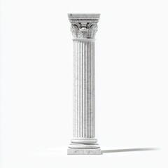 Fototapeta premium A tall, classical, fluted column stands isolated against a stark white background with shadow
