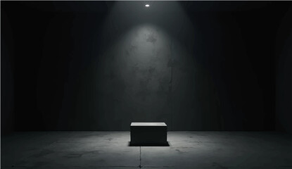 An old man stands in a dark vintage room with a spotlight illuminating the grunge concrete wall and wood floor of the empty interior © SAHAD