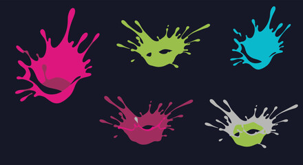Obraz premium Vibrant Paint Splashes in Assorted Colors Including Pink Green and Turquoise Creating Abstract Expressive Fluid Shapes Against a Dark Background Digital Art