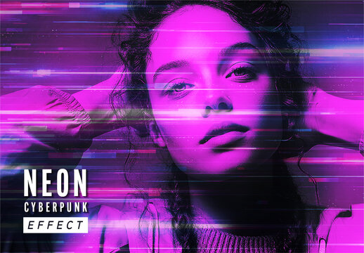 Neon Glitch Scanline Effect Mockup