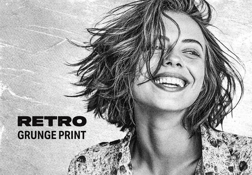 Retro Grunge Print Photo Effect Mockup