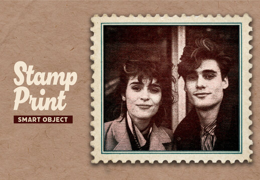 Retro Postage Stamp Print Effect Mockup