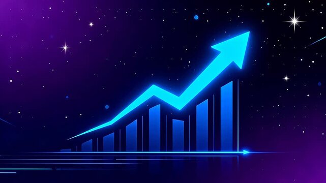 Blue glowing upward arrow on bar chart