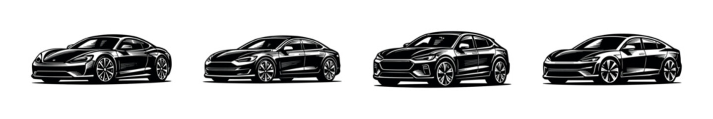 Naklejka premium Silhouette vector illustration of modern cars in black and white style