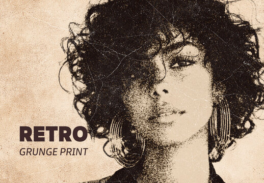 Retro Grunge Print Photo Effect Mockup
