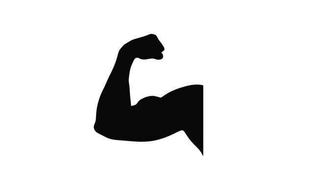 Silhouette of a flexed bicep muscle against a white background