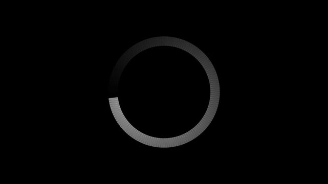Animation of a loading spinning load wheel. Waiting for download. White circle on a black isolated background.4k video.