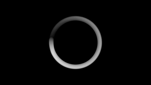 Animation of a loading spinning load wheel. Waiting for download. White circle on a black isolated background.4k video.