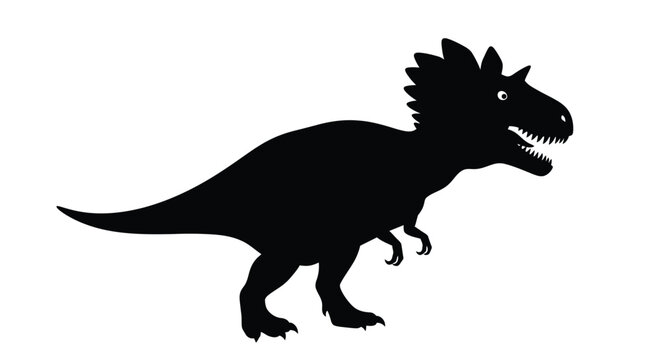 Black silhouette of a dinosaur likely a ceratosaurus in profile