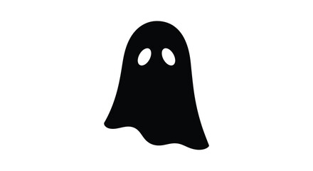 Simple black silhouette of a classic ghost shape on a white background