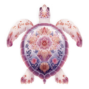 Ornate floral turtle illustration isolated on transparent background