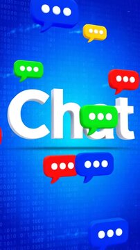 White chat text surrounded by colorful speech bubbles on blue
