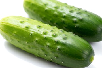 Fresh Green Cucumbers on White Background