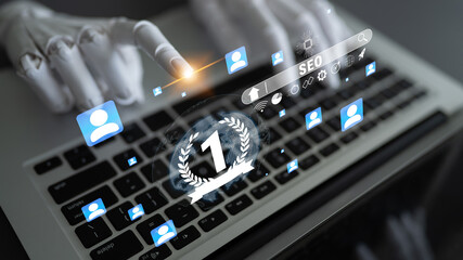 Futuristic Concept of Digital Marketing and SEO with Touchscreen Interaction Representation on...