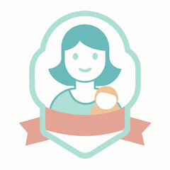 Motherhood Emblem Featuring Woman And Baby, Family Support Icon, Parental Care Illustration