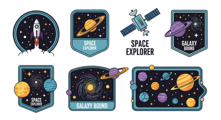 Collection of Space Exploration Themed Badges and Stickers. © Nafa