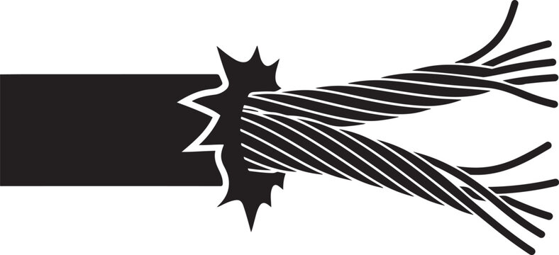 Torn Metal Cable. black vector