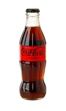 Coca-cola zero sugar drink in glass bottle
