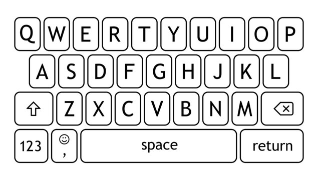 Smartphone keyboard button layout in line style, vector illustration
