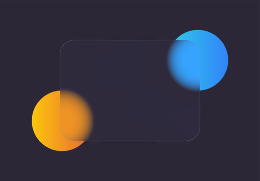 Abstract Glass morphism rectangle design with colorful circles for advertisement and transparent frame. Vector illustration