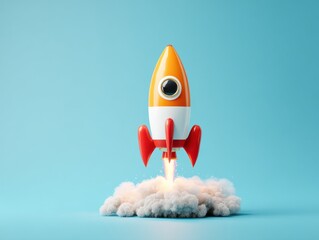 Fototapeta premium tech startup rocket clean isolated on a light blue background