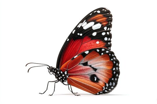 A vibrant monarch butterfly, with intricate wing patterns and vivid coloration, graces the frame, a symbol of transformation and freedom.