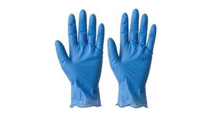 Fototapeta premium Pair of Blue Nitrile Disposable Medical Gloves for Healthcare and Industrial Protection isolated on White Background