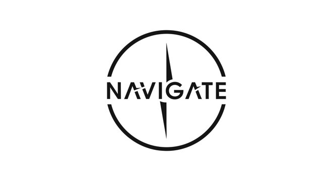 Navigate Compass Icon with Word and Arrow Symbol on White Background