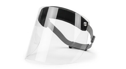 Clear Plastic Protective Face Shield Mockup with Black Adjustable Strap isolated on White Background