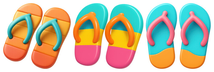 Fototapeta premium PNG Colorful summer flip-flops collection, transparent background