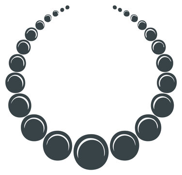Elegant pearl necklace jewelry icon design shows a semicircle of different sized beads reflecting light in simple style