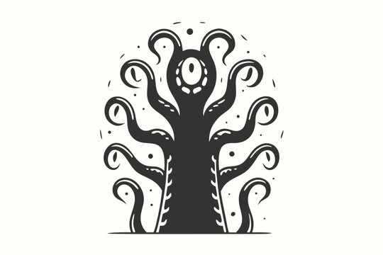 Spooky alien monster silhouette with twisting tentacles, great for horror game assets